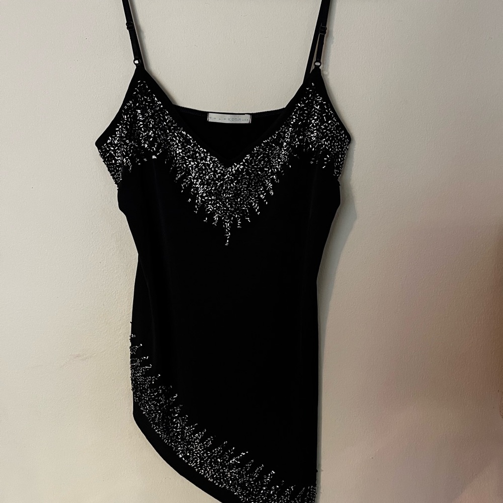 Black Asymmetrical Embellished Camisole